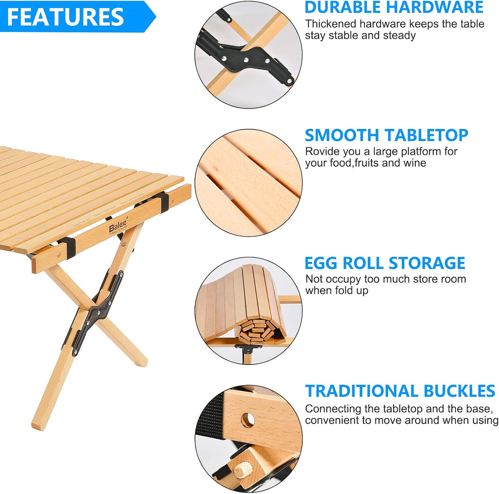 4ft Foldable Wooden Picnic Table with Carry Bag N3583