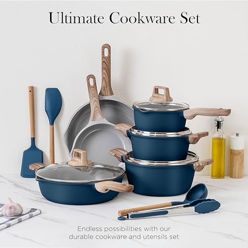 14 Pcs Nonstick Cast Aluminum Cookware Set with Utensils O18837