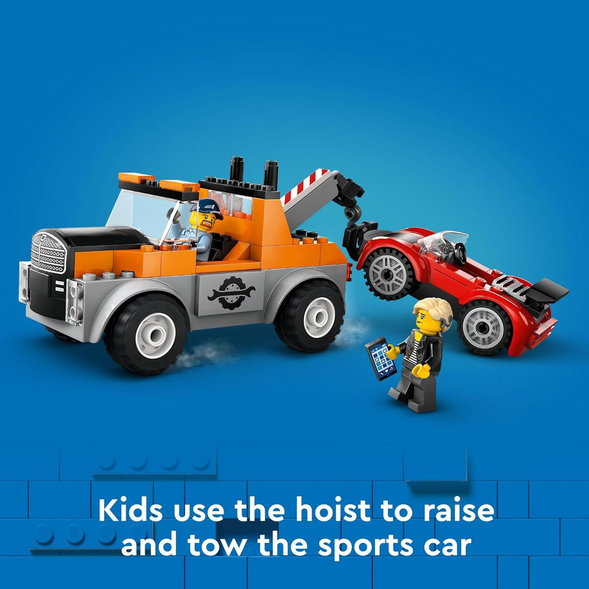 Tow Truck and Sports Car Repair Building Set with 2 Minifigures and Accessories T1487