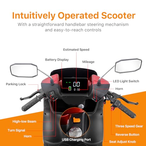 Red Heavy-Duty 4 Wheel Mobility Scooter 500lbs Capacity 1000W A194611