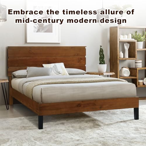 Brown Solid Wood Queen Size Platform Bed F102590