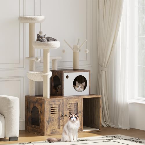 Rustic Brown Wooden Cat Furniture with Cat Tree Tower and Condo Y8204