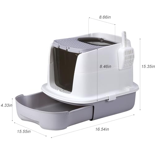 Grey Enclosed Cat Litter Box with Lid F209162