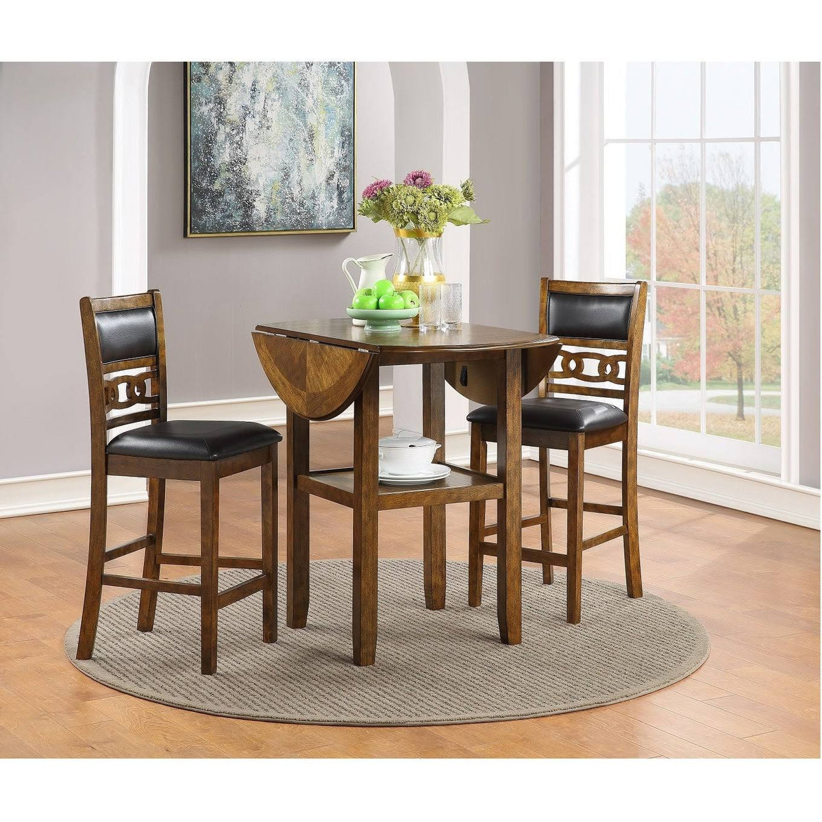 Brown 42x22 Counter Drop Leaf Table with 2 Chairs V36796