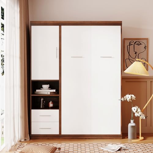 White Wood Murphy Bed with Cabinet J7334