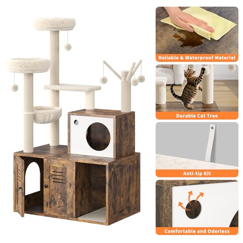 Rustic Brown Wooden Cat Furniture with Cat Tree Tower and Condo Y8204