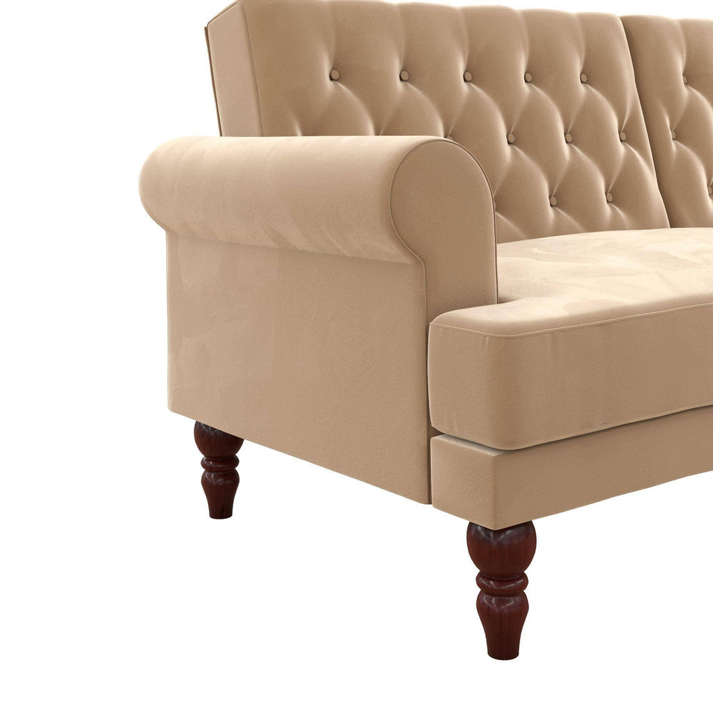 Ivory Velvet Convertible Futon U458236