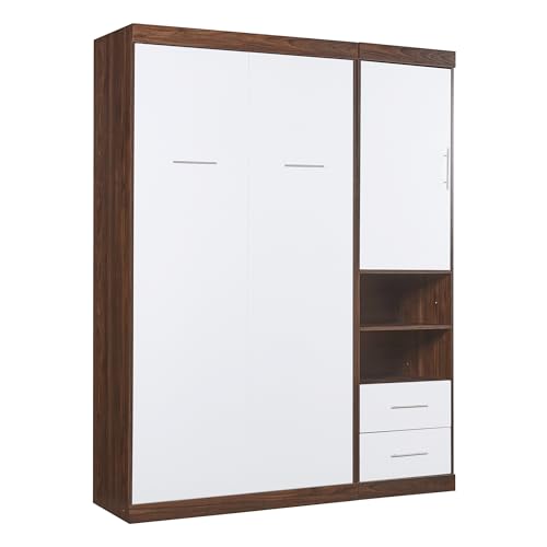 White Wood Murphy Bed with Cabinet J7334
