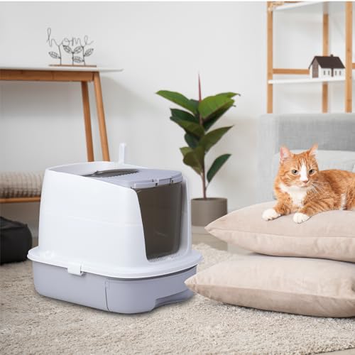 Grey Enclosed Cat Litter Box with Lid F209162
