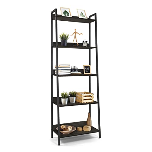 Black Wooden 5 Tier Ladder Bookshelf I136959