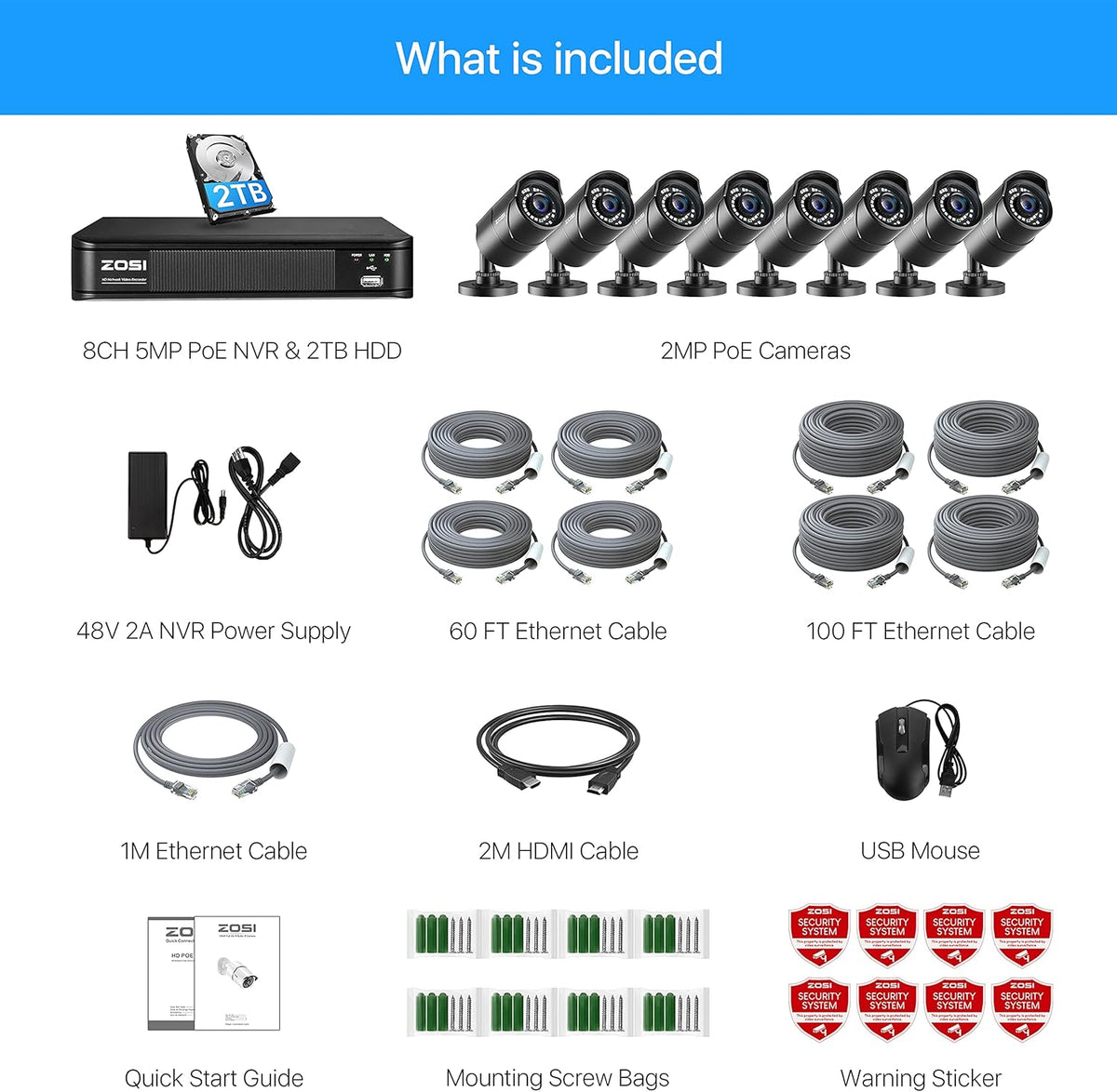 1080p PoE Security Camera System with 8 Cameras and 2TB NVR R801293