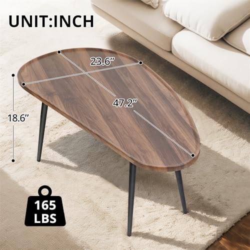 Oval Coffee Table with Metal Legs, Walnut 23.6" D x 47.2" W x 18.5" H C869199