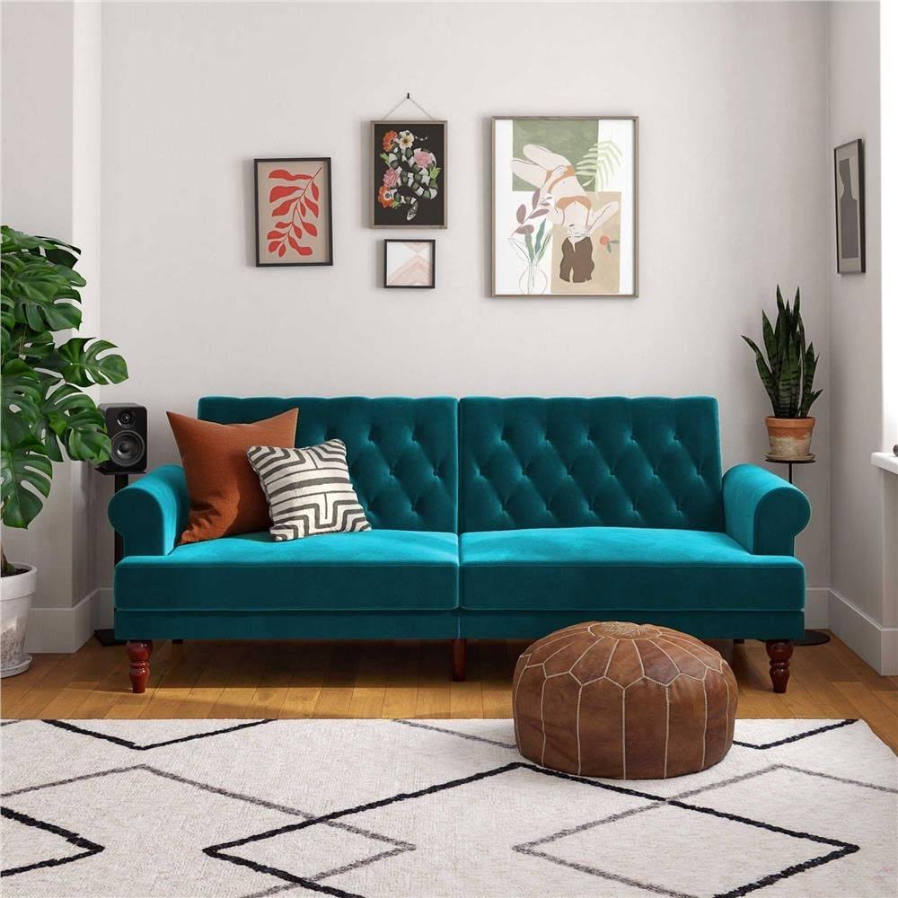 Ivory Velvet Convertible Futon U458236