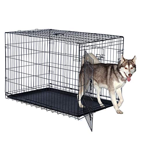 42-Inch Collapsible Dog Crate with Divider Wall Panel (Black) S60911