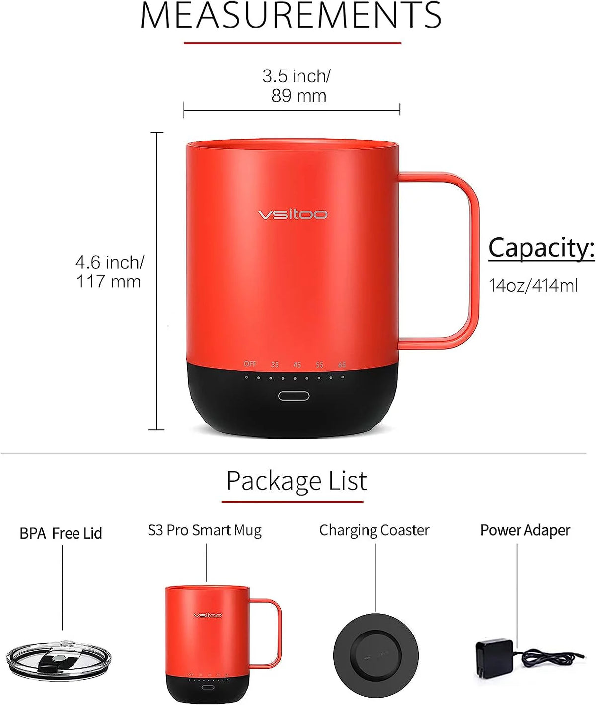 14 oz Self Heating Coffee Mug with Lid L1872