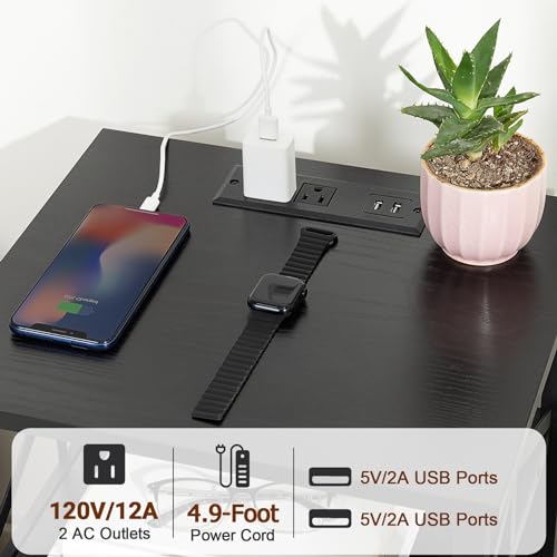 Dark Grey Nightstand Set 2 with Fabric Drawers and Charging Station Q9706