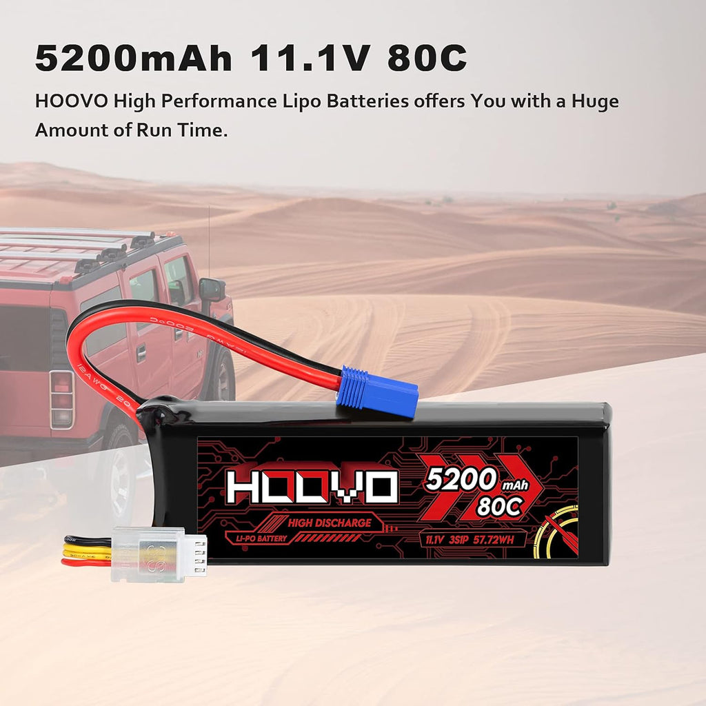 3S Lipo Battery 11.1V 80C 5200mAh with EC5 Connector 2 Pack L8273