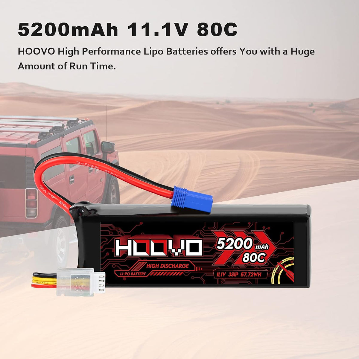 3S Lipo Battery 11.1V 80C 5200mAh with EC5 Connector 2 Pack L8273