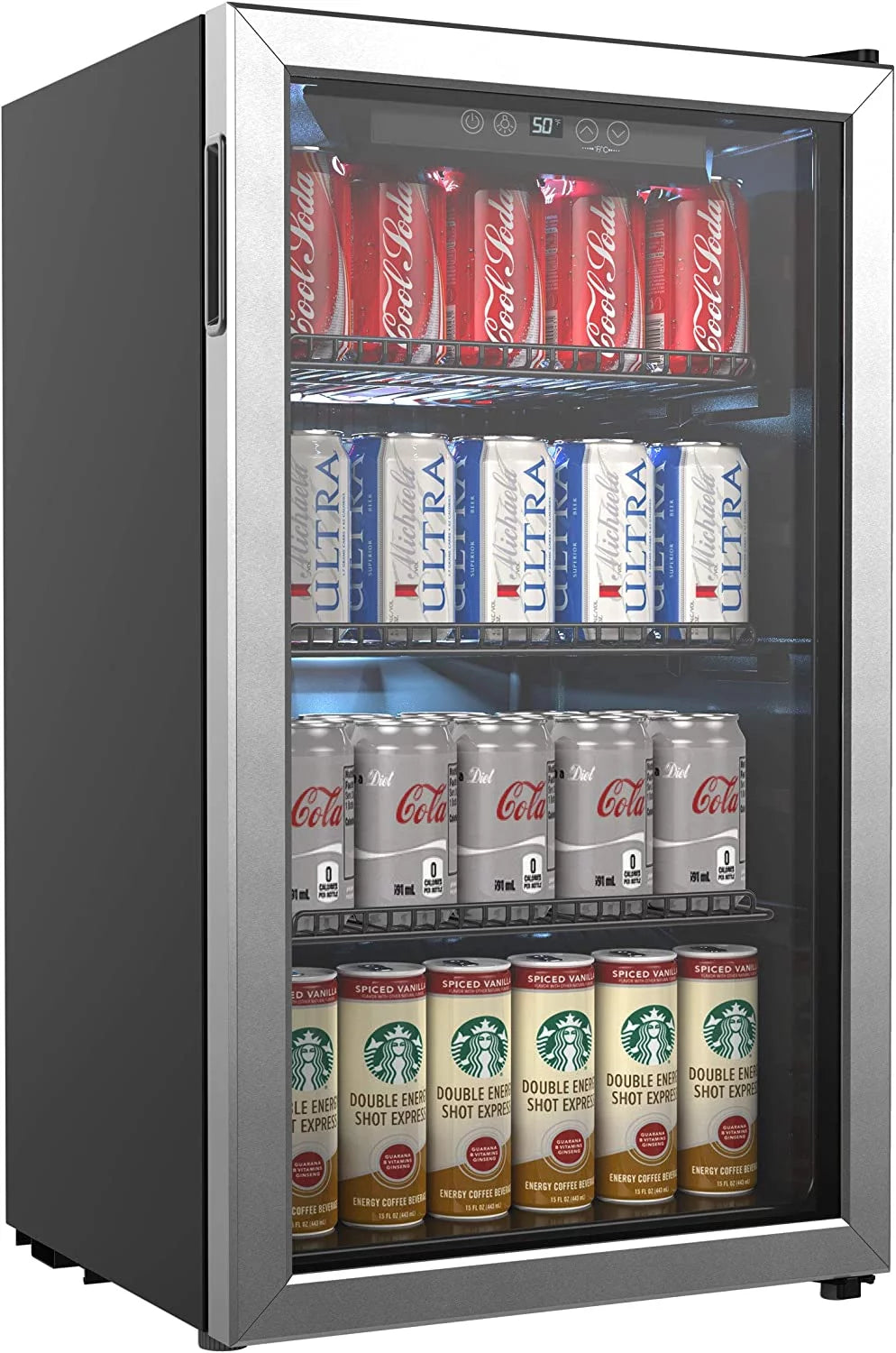 120 Can Mini Fridge with Glass Door and Adjustable Removable Shelves T62821