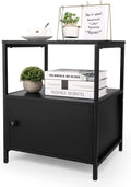 White Wooden Nightstand with Storage Cabinet and Open Shelf X1623