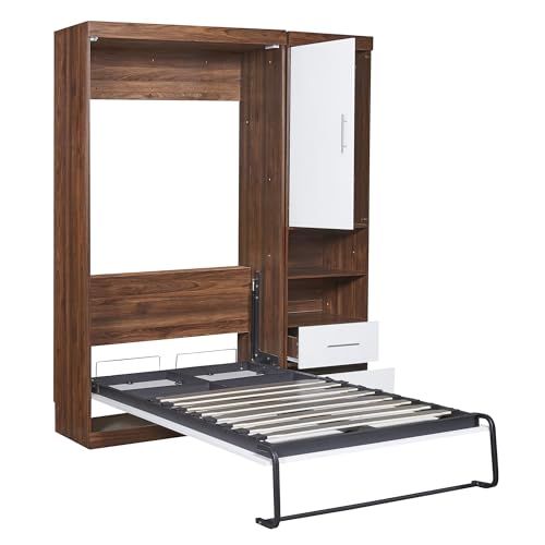 White Wood Murphy Bed with Cabinet J7334