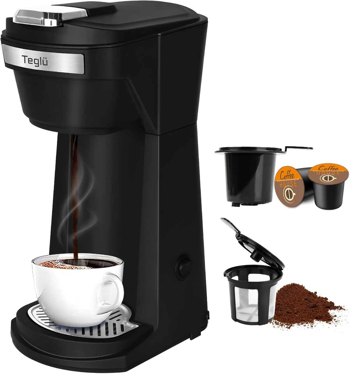 Single Serve Coffee Maker for K Cup Pods & Ground Coffee, Black G178556