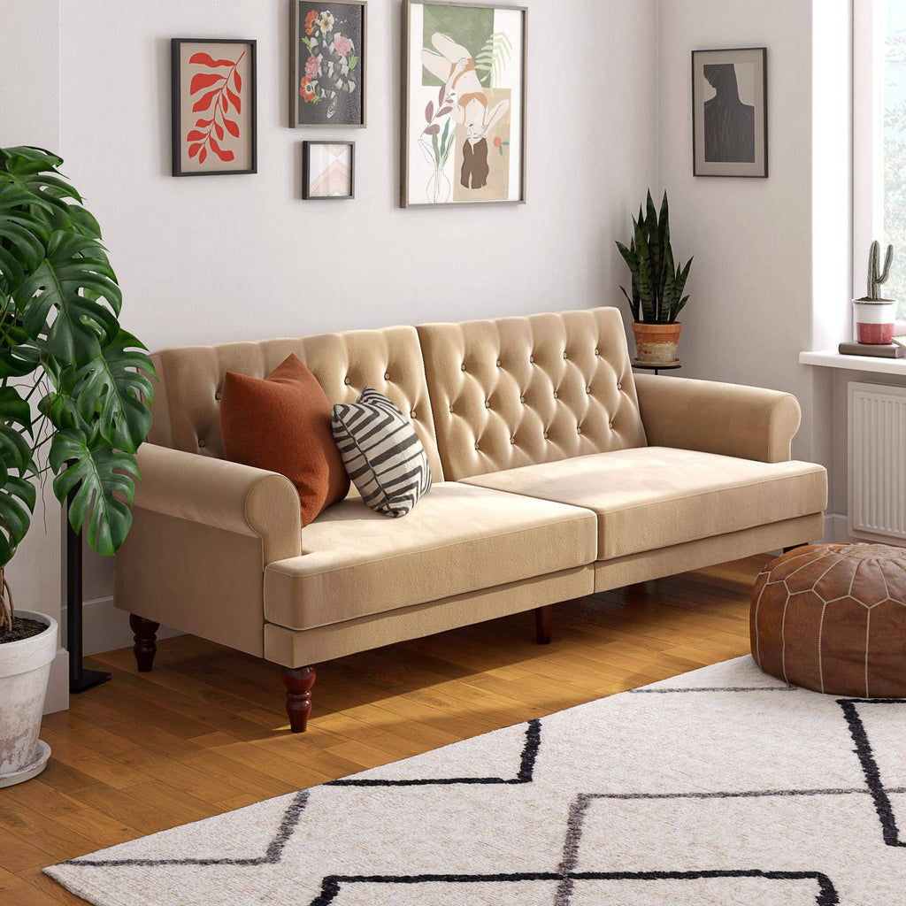 Ivory Velvet Convertible Futon U458236