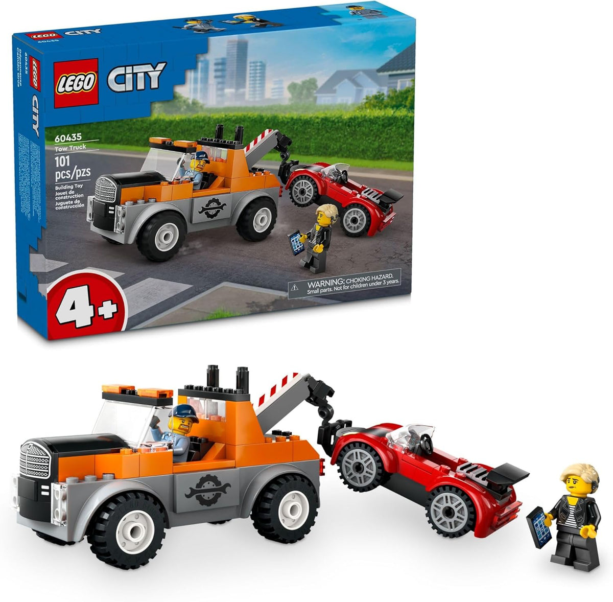 Tow Truck and Sports Car Repair Building Set with 2 Minifigures and Accessories T1487