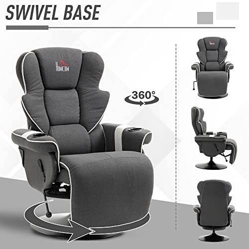Black Manual Recliner Swivel Lounge Armchair with Footrest and Two Cup Holders X512