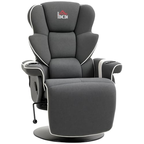 Black Manual Recliner Swivel Lounge Armchair with Footrest and Two Cup Holders X512