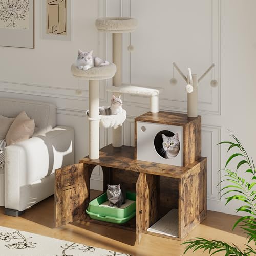 Rustic Brown Wooden Cat Furniture with Cat Tree Tower and Condo Y8204