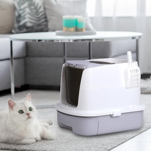 Grey Enclosed Cat Litter Box with Lid F209162