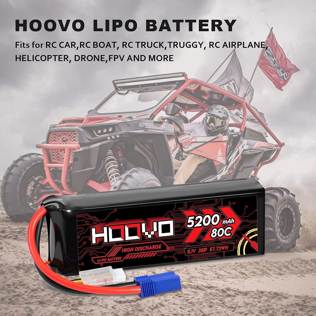 3S Lipo Battery 11.1V 80C 5200mAh with EC5 Connector 2 Pack L8273