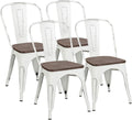 White Metal Dining Chairs with Wood Seat Set of 4 B64709
