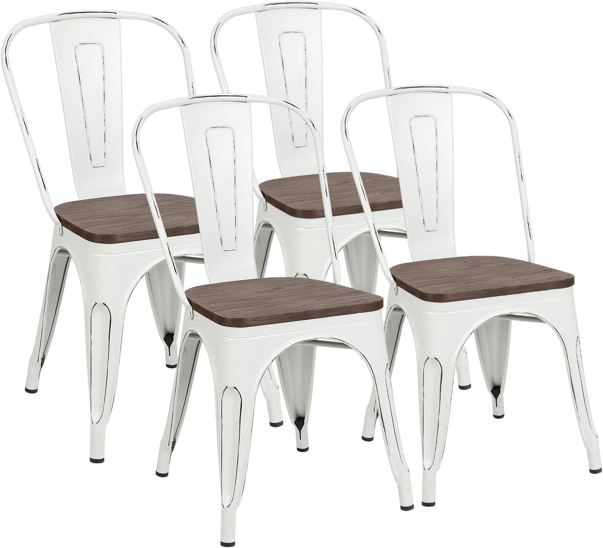 White Metal Dining Chairs with Wood Seat Set of 4 B64709