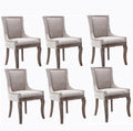 Beige Upholstered Fabric Dining Chairs Set of 6 with Solid Wood Legs C70472