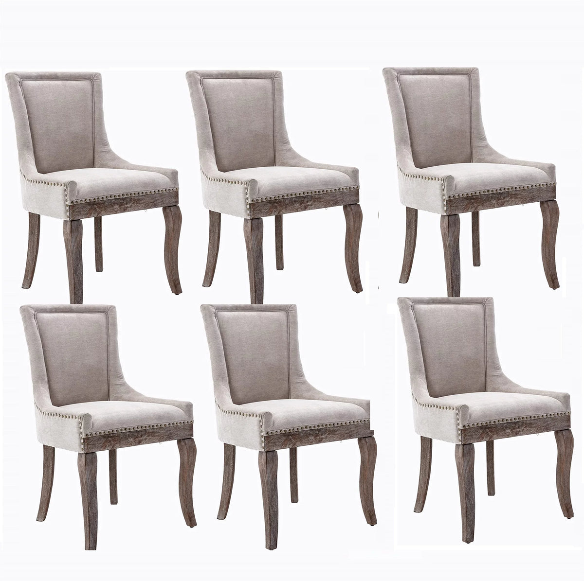 Beige Upholstered Fabric Dining Chairs Set of 6 with Solid Wood Legs C70472