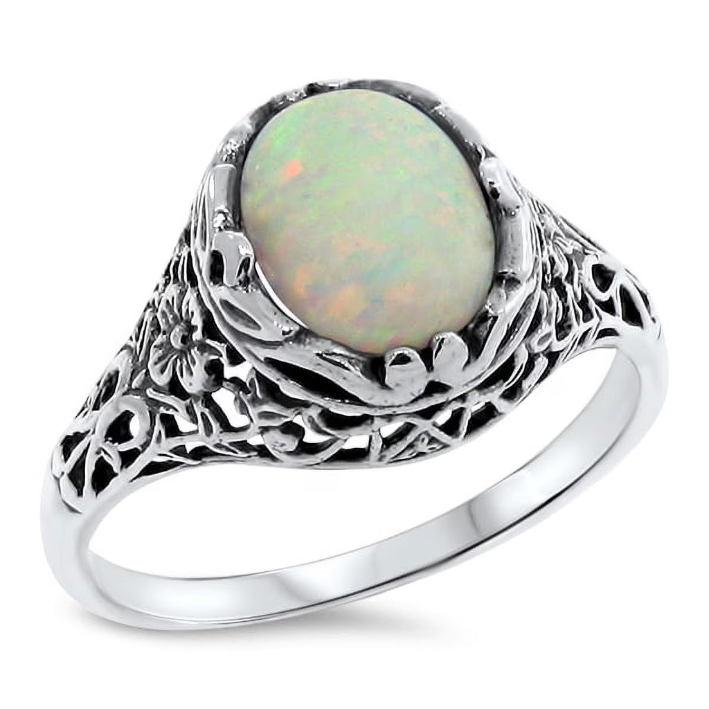 925 Sterling Silver Lab-Created Opal Ring L5560