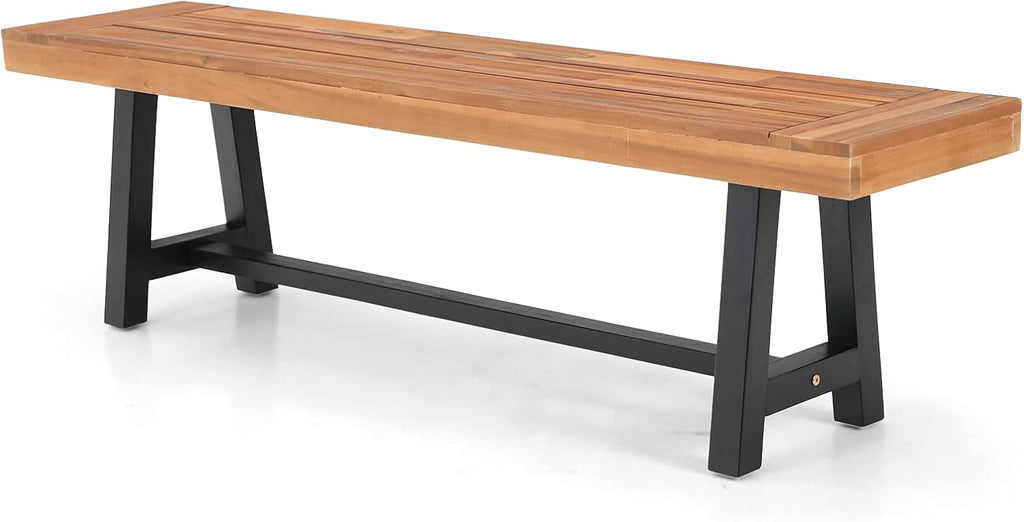 Outdoor Patio Bench Set of 2 Acacia Wood 63 Long Rectangular Dining Bench D37485