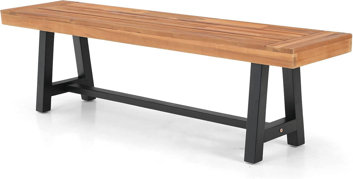 Outdoor Patio Bench Set of 2 Acacia Wood 63 Long Rectangular Dining Bench D37485