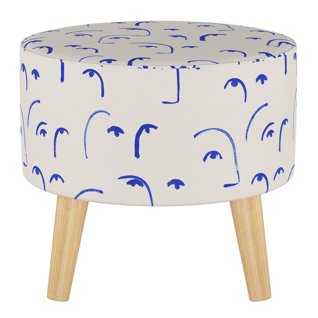 Round Ottoman with Splayed Legs Klein Blue N3137
