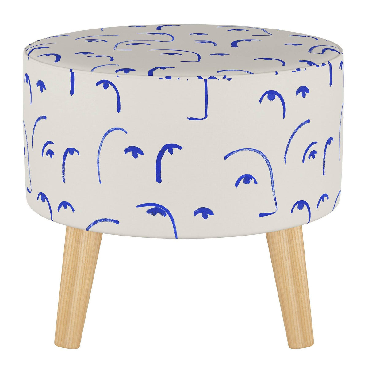 Round Ottoman with Splayed Legs Klein Blue N3137