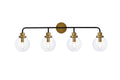 4 Lights Bath Sconce in Black with Brass with Clear Shade E95800