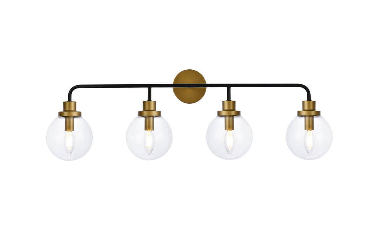 4 Lights Bath Sconce in Black with Brass with Clear Shade E95800