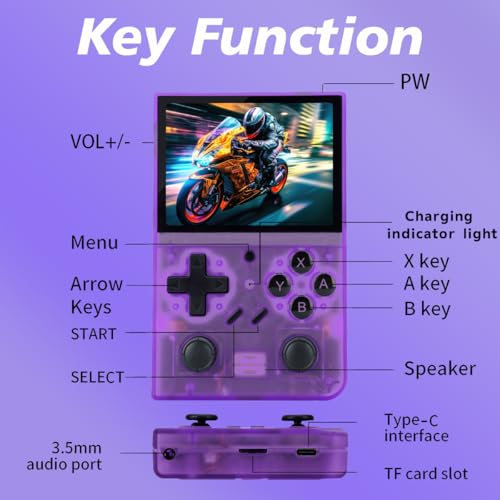 Handheld Gaming Device with 3.5'' IPS Screen, 64G TF Card, Purple A478