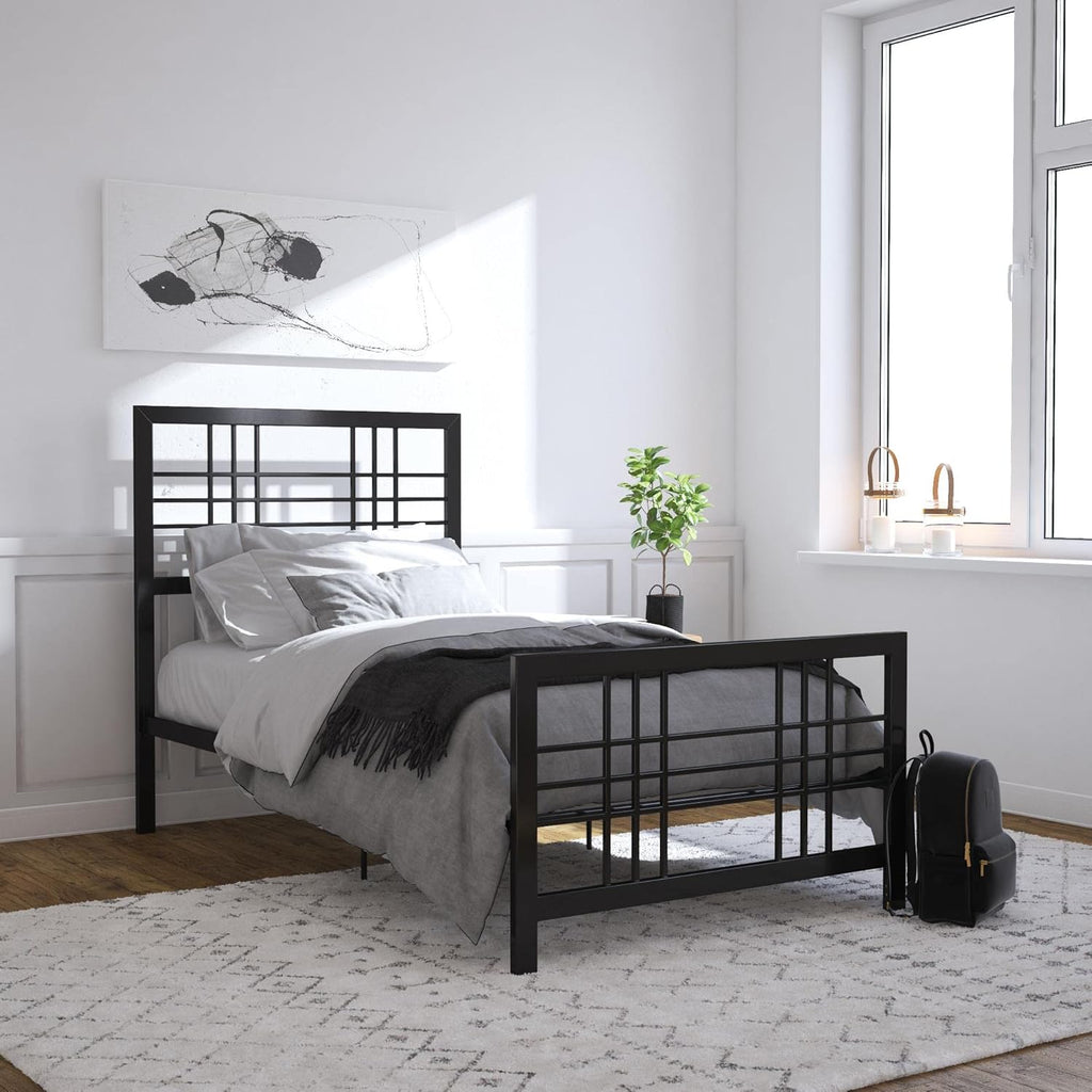 Twin Size Metal Bed Frame with Adjustable Storage N6314