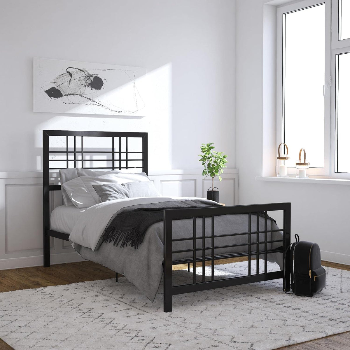 Twin Size Metal Bed Frame with Adjustable Storage N6314