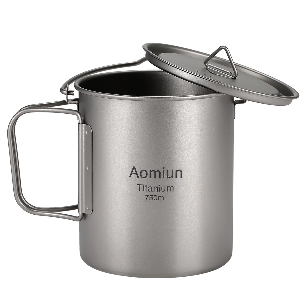 750ml Titanium Pot with Lid and Foldable Handle J54346