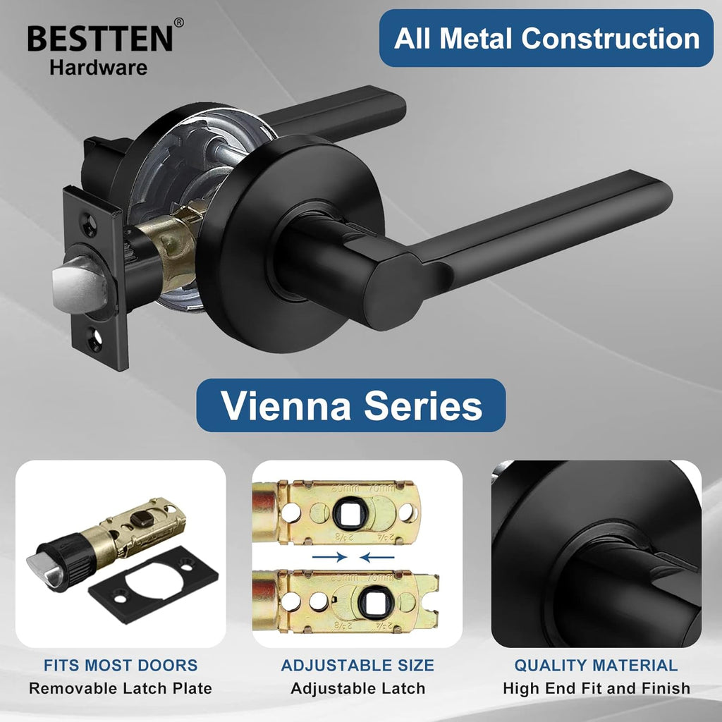 [3 Pack] Matte Black Passage Door Lever with Removable Latch Plate K6322