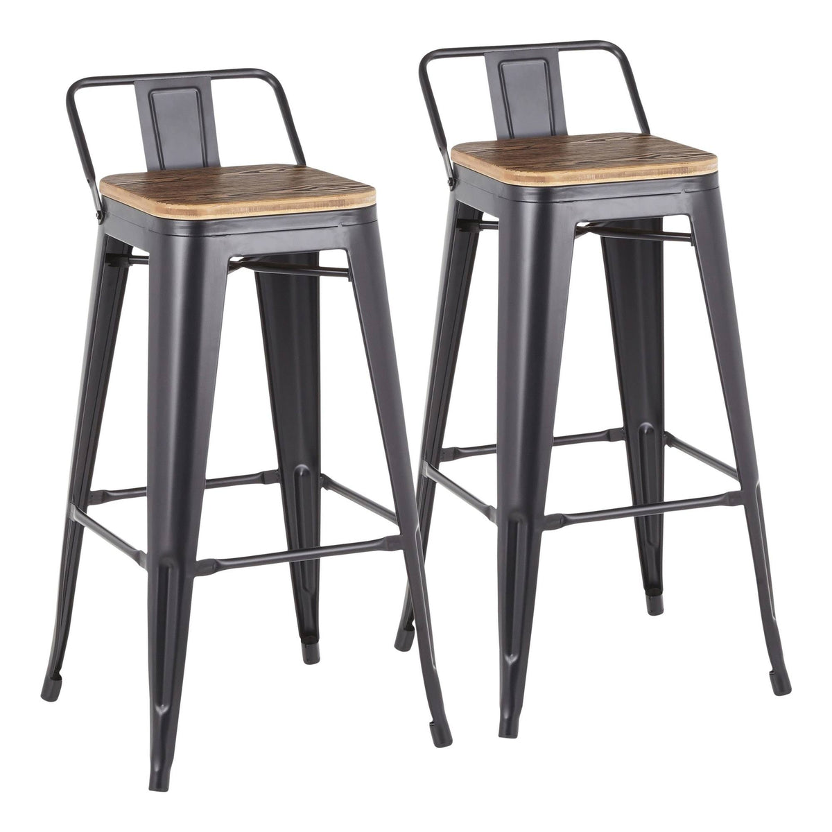 Set of 2 Black Metal and Bamboo Low Back Barstools E759928
